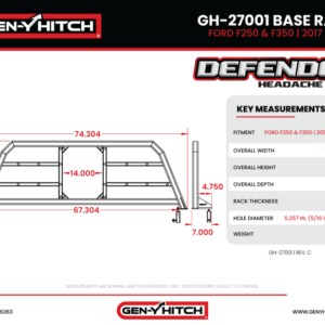 Gen-Y 17+ Ford F250/ F350 Defender Headache Rack Only - Black