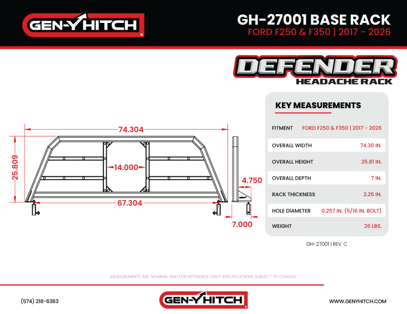 Gen-Y 17+ Ford F250/ F350 Defender Headache Rack Only - Black - product image