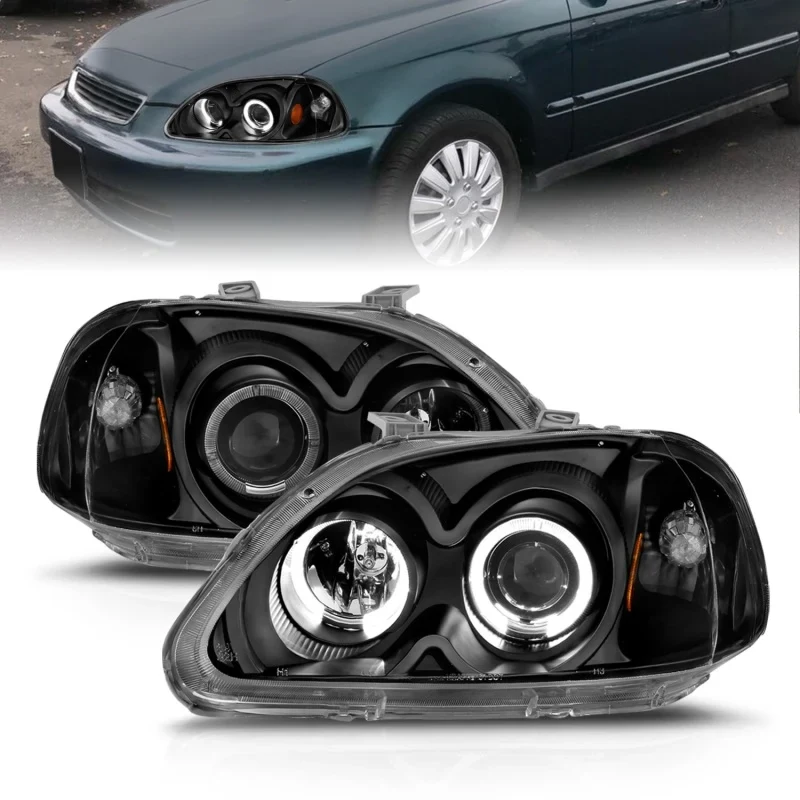 ANZO 1996-1998 Honda Civic Projector Headlights w/ Halo Black - product image