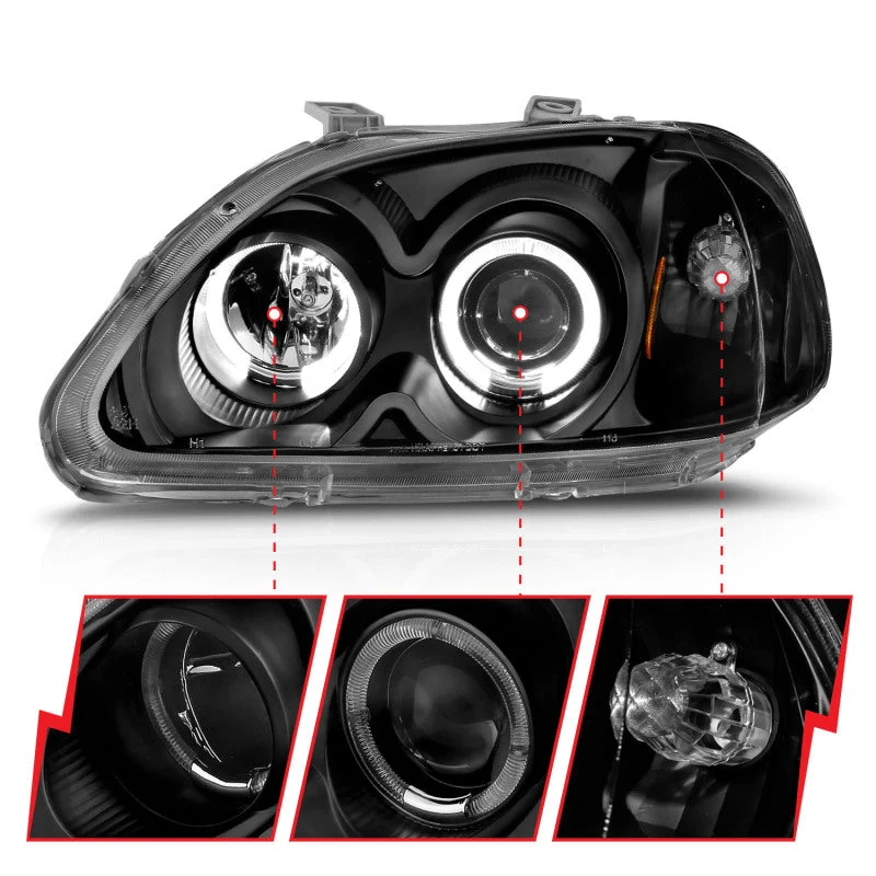 ANZO 1996-1998 Honda Civic Projector Headlights w/ Halo Black - product image