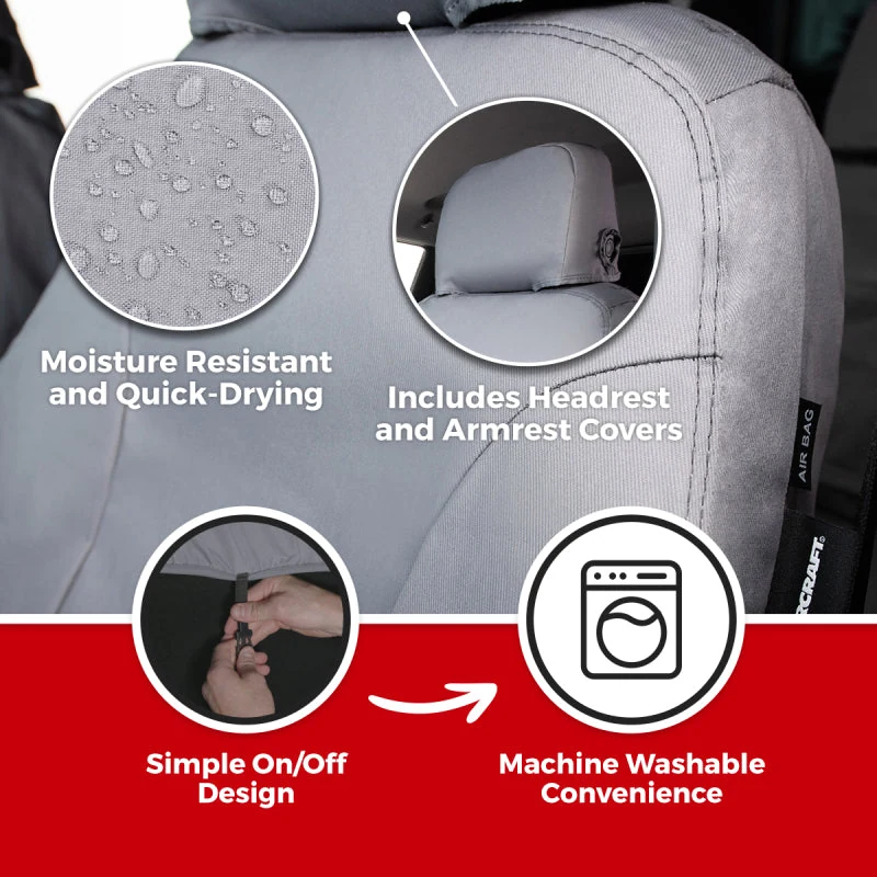 Covercraft 14-23 Ford Transit Polycotton SeatSaver Custom Front Row Seat Covers-Misty Grey - product image