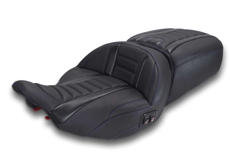 Mustang 23-26 Harley CVO Road Glide, Street Glide, Heated ST Deluxe 1pc 2Up Blk w/Sky Blue Thread - product image